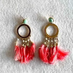 Baublebar pink tassel earrings, gold tone